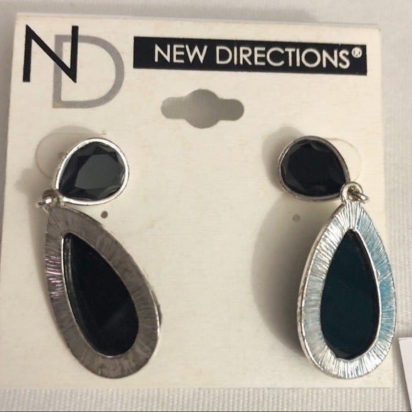New Directions Black Faceted Teardrop Dangle Pierced Earrings NOC - Picture 3 of 6